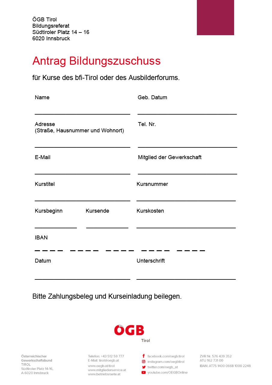 Antrag Bildungszuschuss